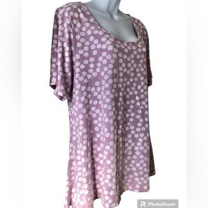 LuLaRoe Tunic Size XL Lavender White Polka Dots Side Slit Poly Cotton